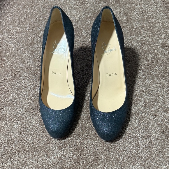Christian Louboutin Black Glitter Heels - Picture 1 of 6